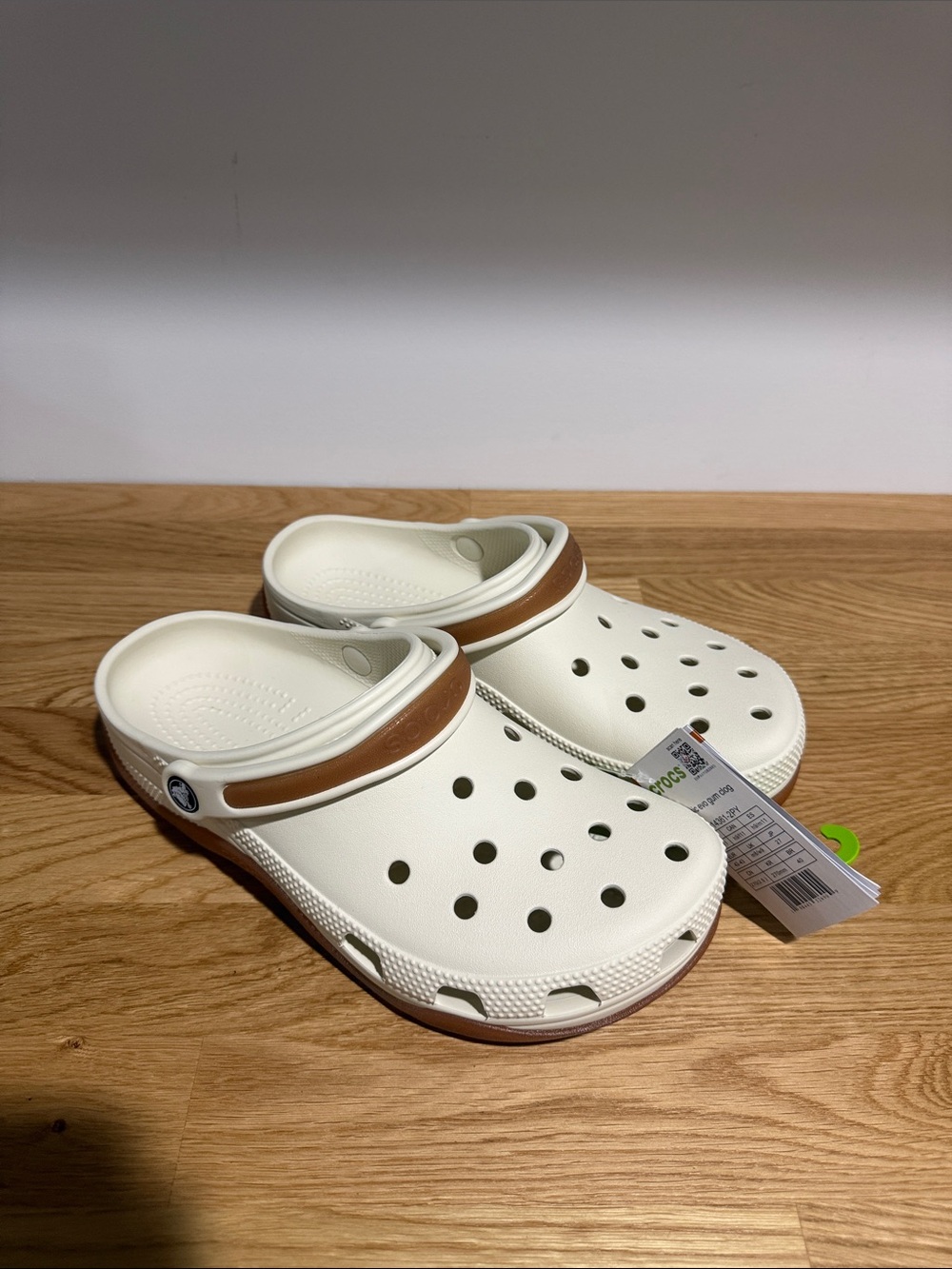 CROCS Men's Slip-On Clogs in White with Brown Strap